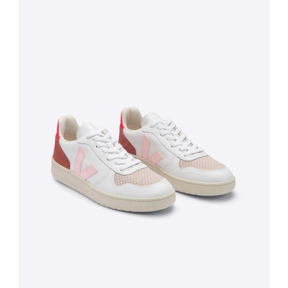 Veja V-10 LEATHER Sneakers Dames White/Red | BE 639BEX